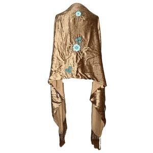 Elizabeth Gillett NYC Velvet Embroidered Shawl Wrap Boho Art Floral Fringe 24X78